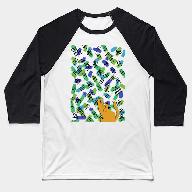 Artist cat creating colorful doodle scratch art Baseball T-Shirt by HAVE SOME FUN